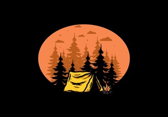 Midnight camping with bonfire illustration