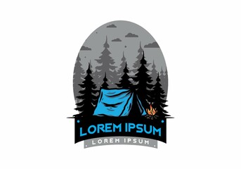 Midnight camping with bonfire illustration