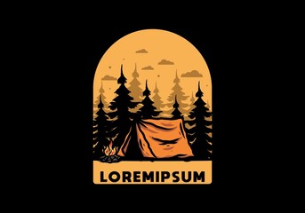 Midnight camping with bonfire illustration