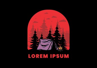 Midnight camping with bonfire illustration