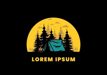 Midnight camping with bonfire illustration