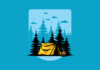 Midnight camping with bonfire illustration