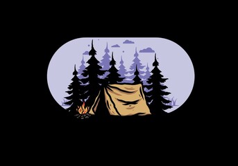 Midnight camping with bonfire illustration