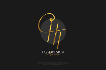 Initial H and T Logo Design with Elegant Gold Handwriting Style. HT Signature Logo or Symbol for Wedding, Fashion, Jewelry, Boutique, and Business Brand Identity