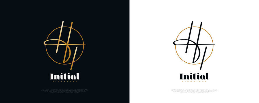 Initial H and T Logo Design with Elegant Gold Handwriting Style. HT Signature Logo or Symbol for Wedding, Fashion, Jewelry, Boutique, and Business Brand Identity