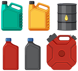 Set of different oil gallons