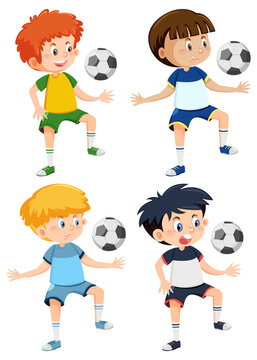 Boys playing footballs cartoon
