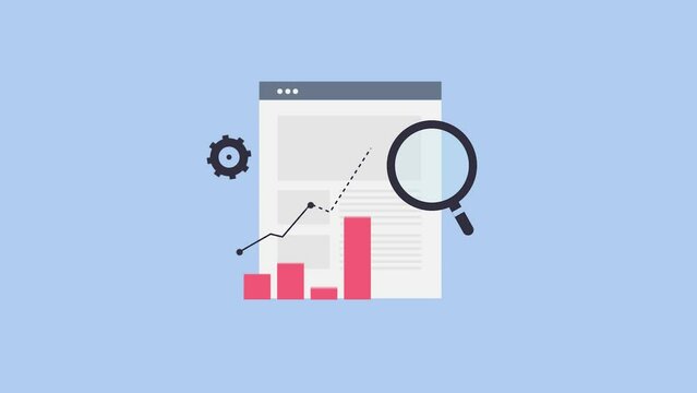 Website analysis report, SEO tool identifying ranking performance graph conceptual 2d animation 4k video clip.