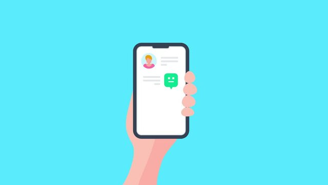 Chatbot messenger - AI chatbot software - Human having a text conversation with chatbot app, conceptual technology animation, 2d video 4k clip.