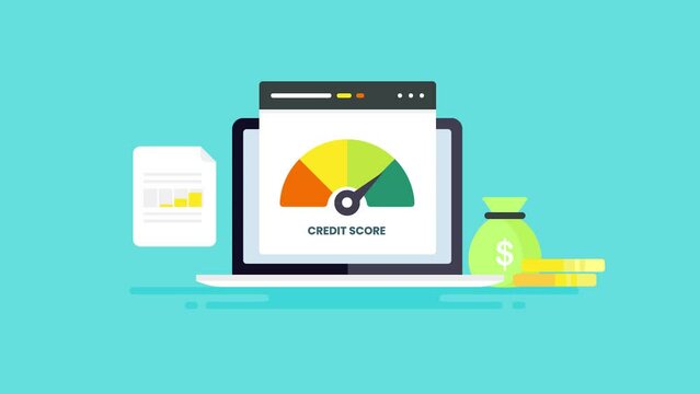 Online credit score check on screen - financial report, Conceptual fintech banking application. 2d animation 4k video clip.