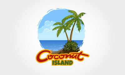 Coconut Island Logo Template. Island illustration with coconur tree. Coconut Island logo is fully customizable it can be easily edit to fit your needs.