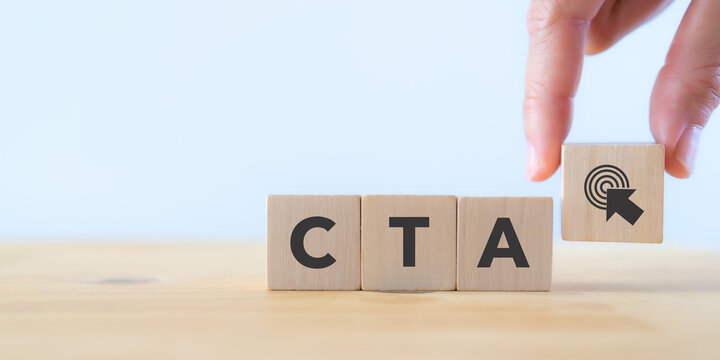 CTA-Call to action, marketing strategy concept.  Encourage the audience to do something on webpage, advertisement, piece of content. Dital and inbound marketing.  Convert  visitor into lead.