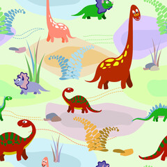 Fototapeta na wymiar Cute dinosaurs. Seamless vector illustration. Vector illustration design for fashion fabrics, textile graphics, paper. Cartoon