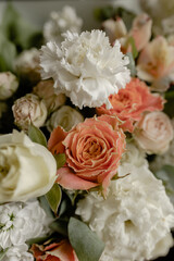 Large, delicate, spring bouquet of flowers. Bouquet details
