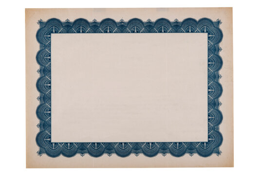 Blank Actual Certificate With Elegant Border. Vintage Certificate Or Share Certificate For Copy Space