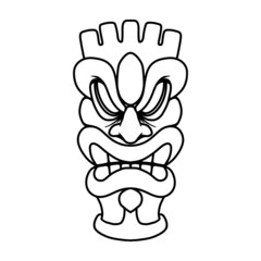 Illustration of tiki idol in monochrome style. Design element for poster, card, banner, emblem, sign. Vector illustration