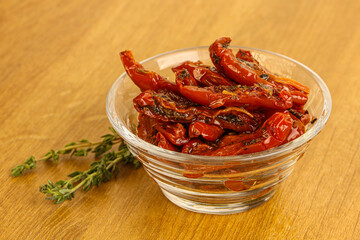 Sun-dried natural Italian tomato in the bowl
