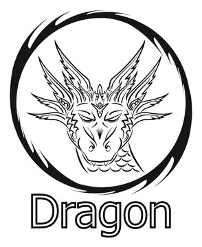 Line art vector of dragon head in round circle