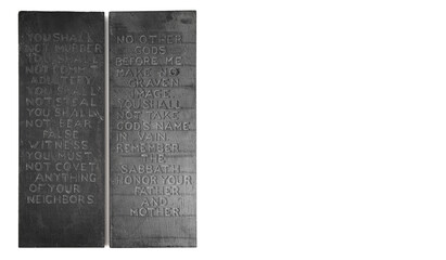 Ten Commandments Carved into Two Black Stones