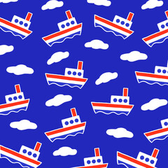 Ships and clouds seamless pattern -vector-