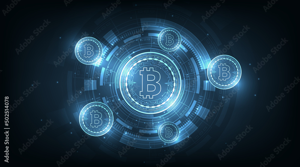 Poster bitcoin digital currency design.vector bitcoin currency coin on dark blue background.vector illustra