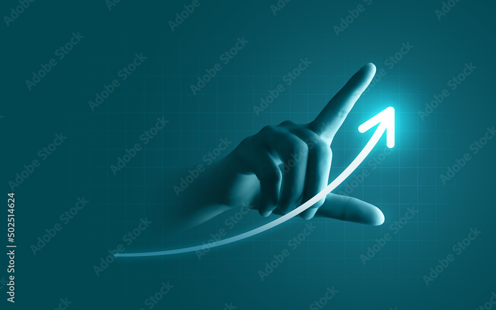 Poster hand pointing growth arrow success business target background of up icon direction development graph