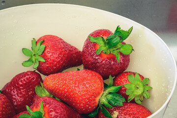 Fresh Strawberries In A White Bowl