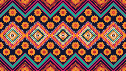 Geometric ethnic flower pattern for background,fabric,wrapping,clothing,wallpaper,batik,carpet,embroidery style