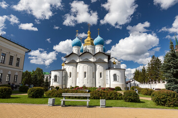 Fototapeta na wymiar Annunciation Cathedral of Kazan Kremlin is the first Orthodox church of the Kazan Kremlin. The Kazan Kremlin is the chief historic citadel of Tatarstan, Russia.