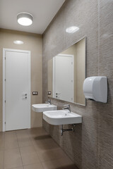 modern bathroom with beige tiles