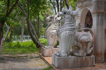Mythological creatures statue at Wat Palad or Wat Pha Lat temple the secret hidden temples nestled in the jungle is the travel destination of Chiang Mai, Thailand.