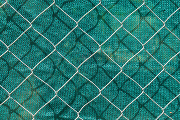 Wire fence or metal net in morning light with shade. texture background.