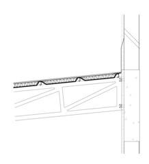Architectural CAD drawing in 2D showing the typical detail section of the roof steel structure and its finishes. Drawing in black & white. 