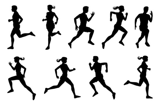 Runners in Silhouette Sprinters Joggers People