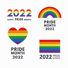 Lgbt rainbow flag set. Gay pride month symbols set. Heart, rainbow etc. Stickers for pride month celebration. Vector illustration