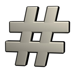Hashtag icon isolated on white background. 3D Illustration.