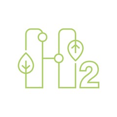 Green hydrogen production. Renewable energy source. H2 fuel plant sign.