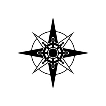 Wind rose compass icon. Black Nautical logo or icon