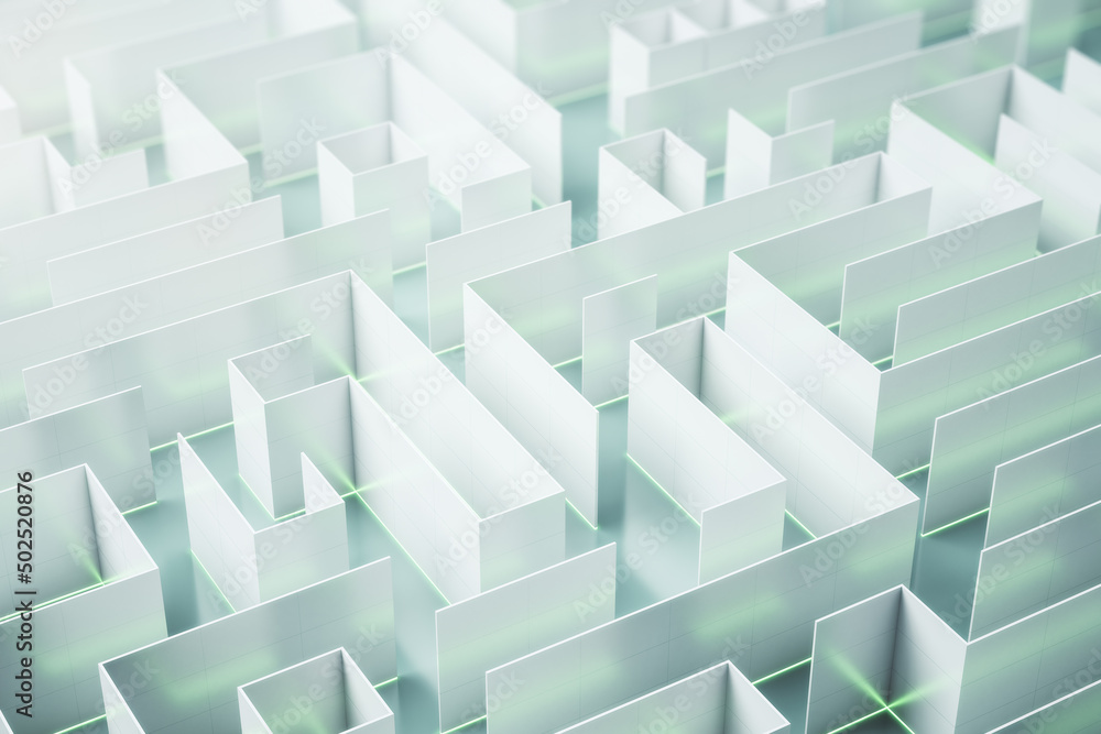 Poster creative light blue maze backdrop. 3d rendering.