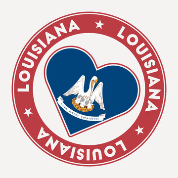 Louisiana heart flag badge. From Louisiana with love logo. Support the us state flag stamp. Vector illustration.