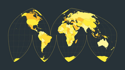 World Map. Boggs' interrupted eumorphic projection. Futuristic world illustration for your infographic. Bright yellow country colors. Charming vector illustration. © Eugene Ga