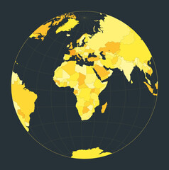 World Map. Chamberlin projection for Africa projection. Futuristic world illustration for your infographic. Bright yellow country colors. Neat vector illustration.