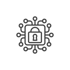 Cyber lock line icon