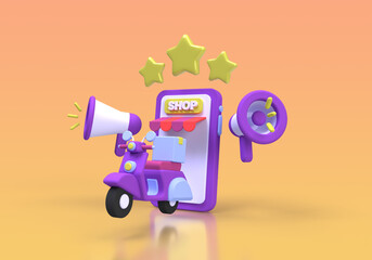 Shopping online and delivery with scooter concept illustration for business idea concept background