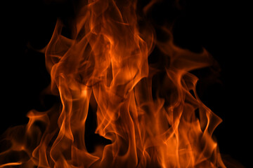 Fire flame burning and fire glowing on black background.