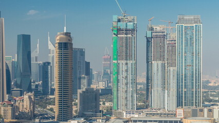 Fototapeta na wymiar Aerial view of Dubai International Financial Centre DIFC district timelapse