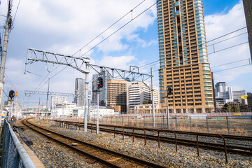 Obraz premium 大阪の線路のある風景