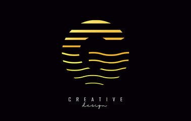 Golden Letter G logo design. Vector illustration with waves lines.