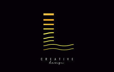 Golden Letter L logo design. Vector illustration with waves lines.