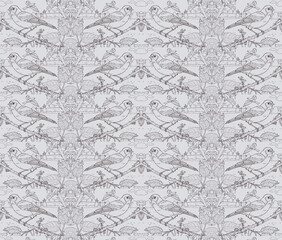 Chaffinch Repeat Pattern (grey on silver).